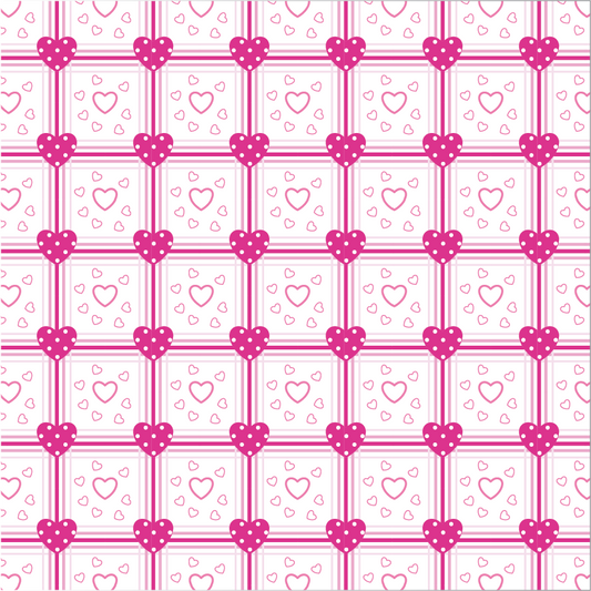 Coeurs de Saint Valentin - Rose avec des carrés de coeur blancs - 00019