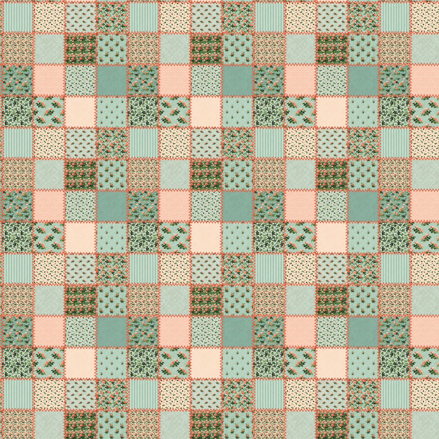 Patchwork - Peach and Teal 014