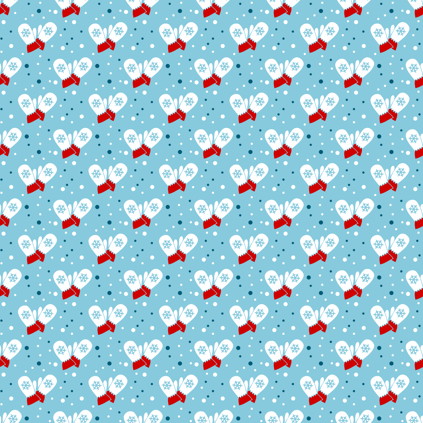 Winter Fun - Red and White Mittens on Blue Background 015